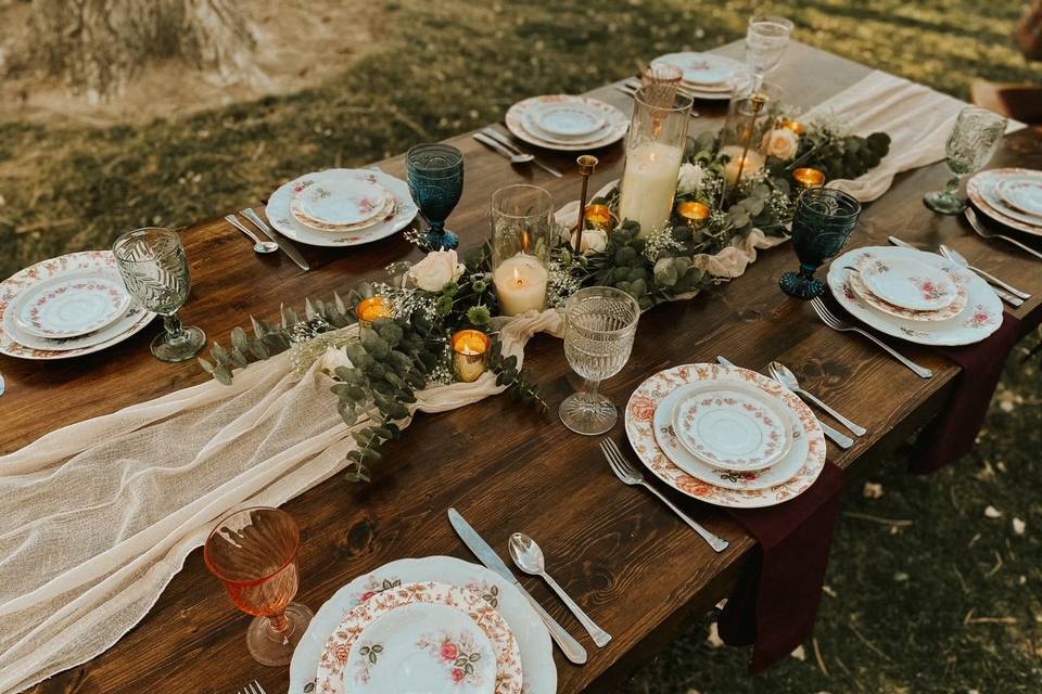 Farm Tables and Vintage China
