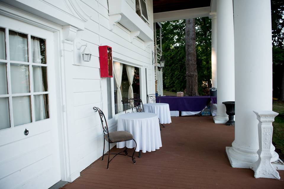 Tables and lake front porch