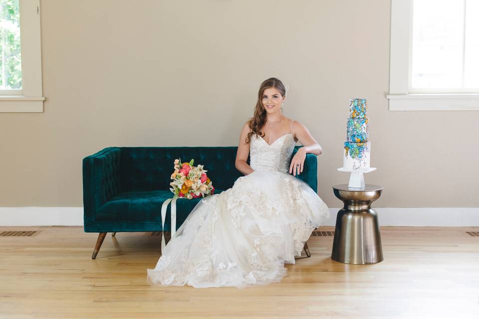 Bride on sofa