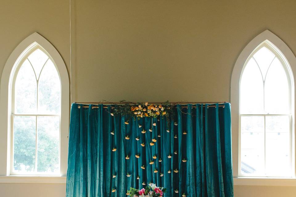 Teal Backdrop in Hall
