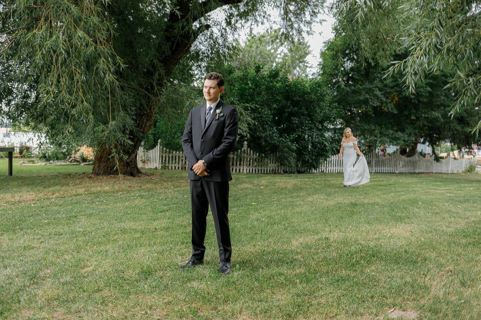 Bride and groom first look