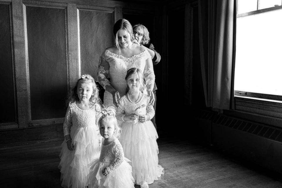 Bride and flower girls