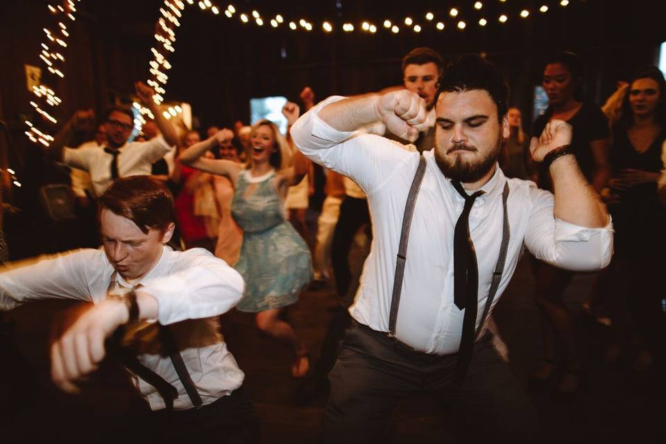 Wedding guests dancing