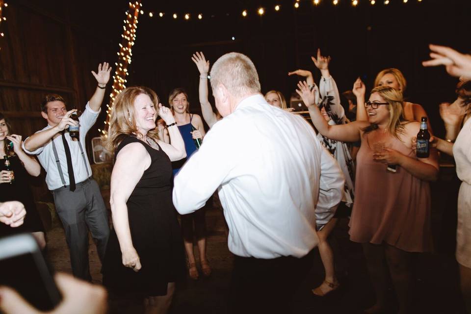 Wedding guests dancing