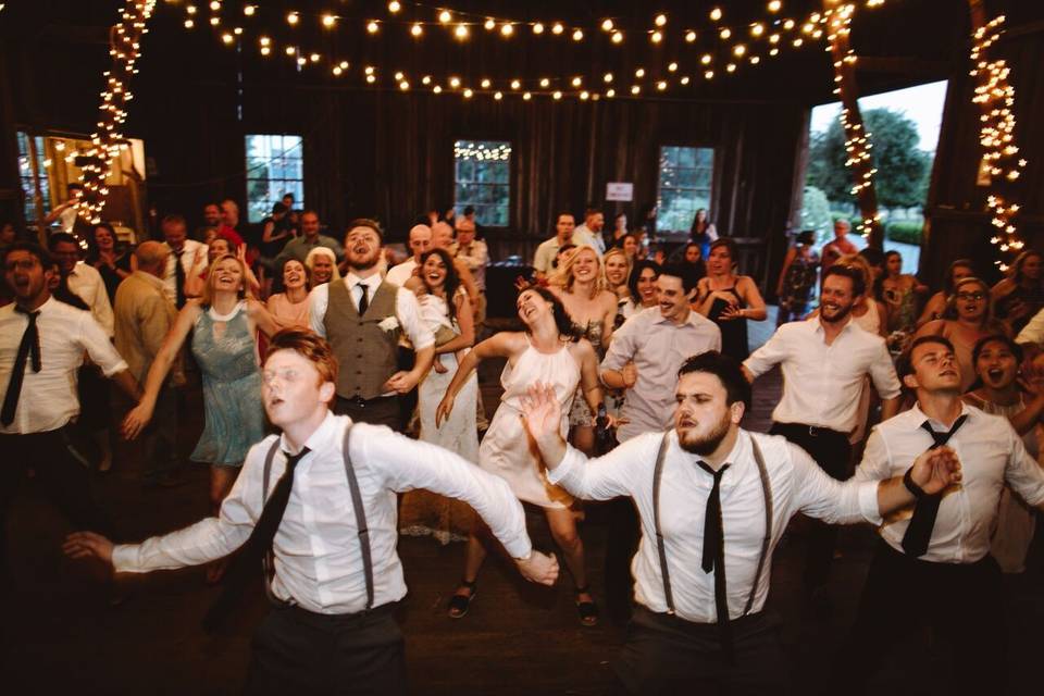 Wedding guests dancing