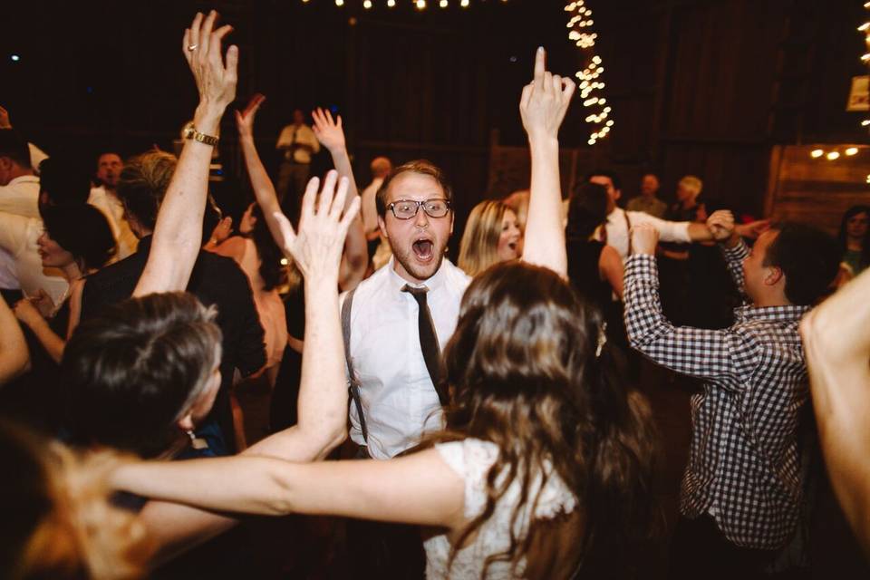 Wedding guests dancing