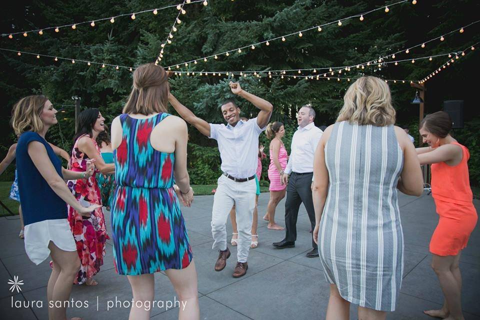 Wedding guests dancing