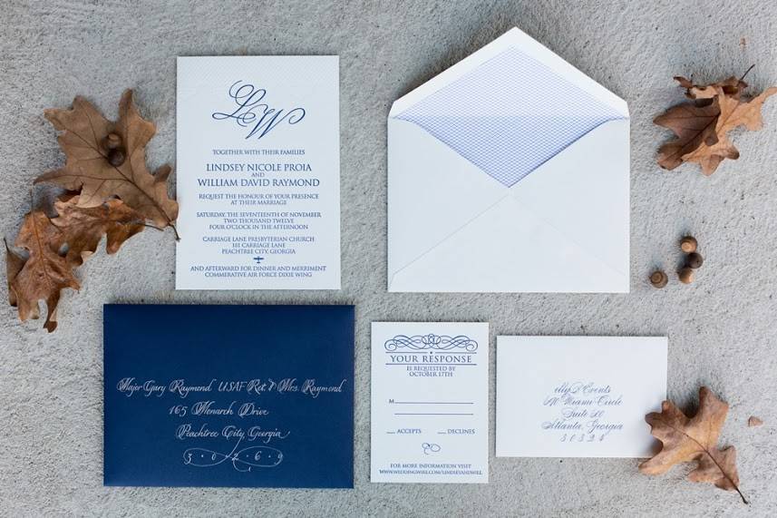 Classic letterpress invitations with hand calligraphy