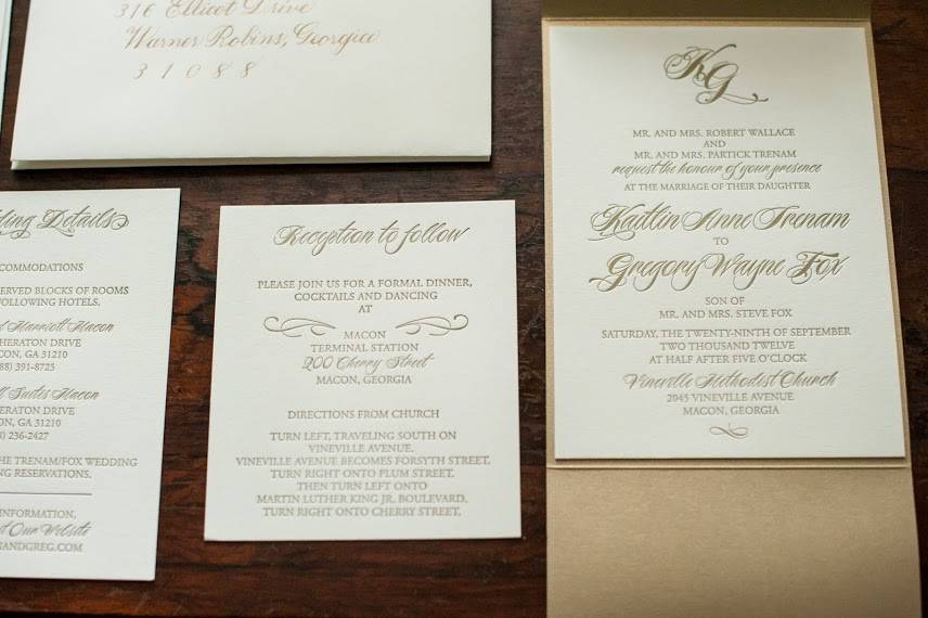 Gold letterpress with enclosure