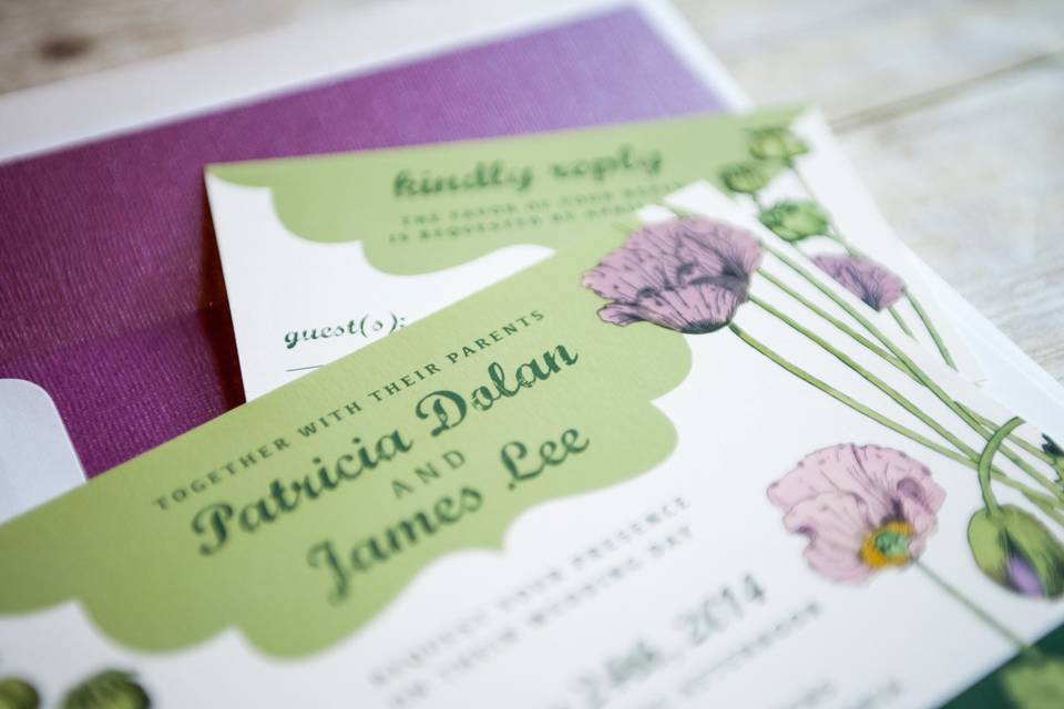 This elegant botanical illustration of lavender and plum colored water flowers is a classic  fit for your summer or spring wedding! Base your theme around this look and you will not be disappointed.This beautiful invitation is sure to catch your guests attention and showcase your  style and impeccable taste!