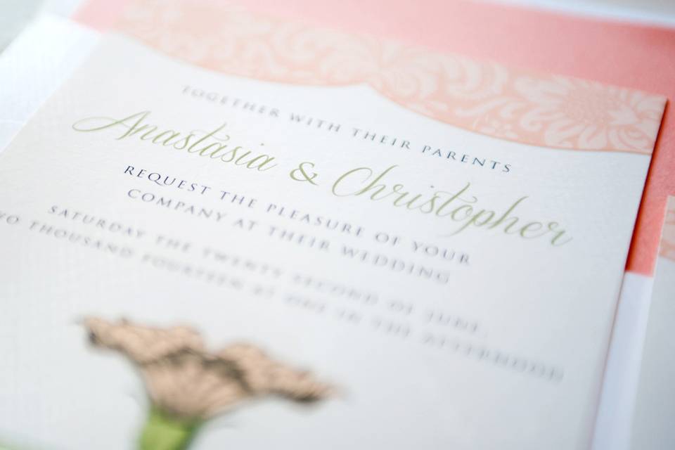 This soft and feminine design in hues of pink and mint green set against a clean white background would be the perfect way to showcase your summer garden party wedding! It would also be great invitation for any garden party or summer gathering, even a little girl's tea party birthday! Base your theme around this look and you will not be disappointed.This beautiful invitation is sure to catch your guests attention and showcase your  style and impeccable taste!