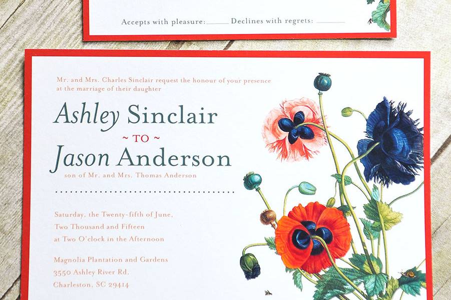 This bright, cheerful and unique floral design is the perfect balance between classic and modern. Whimsical and colorful botanical illustration of multi-colored Poppies jumps off the page when set against a clean white background. Work your theme around this design and see your wedding day blossom into an unforgettable event! This invitation is sure to catch your guests attention and showcase your unique, playful style and impeccable taste!