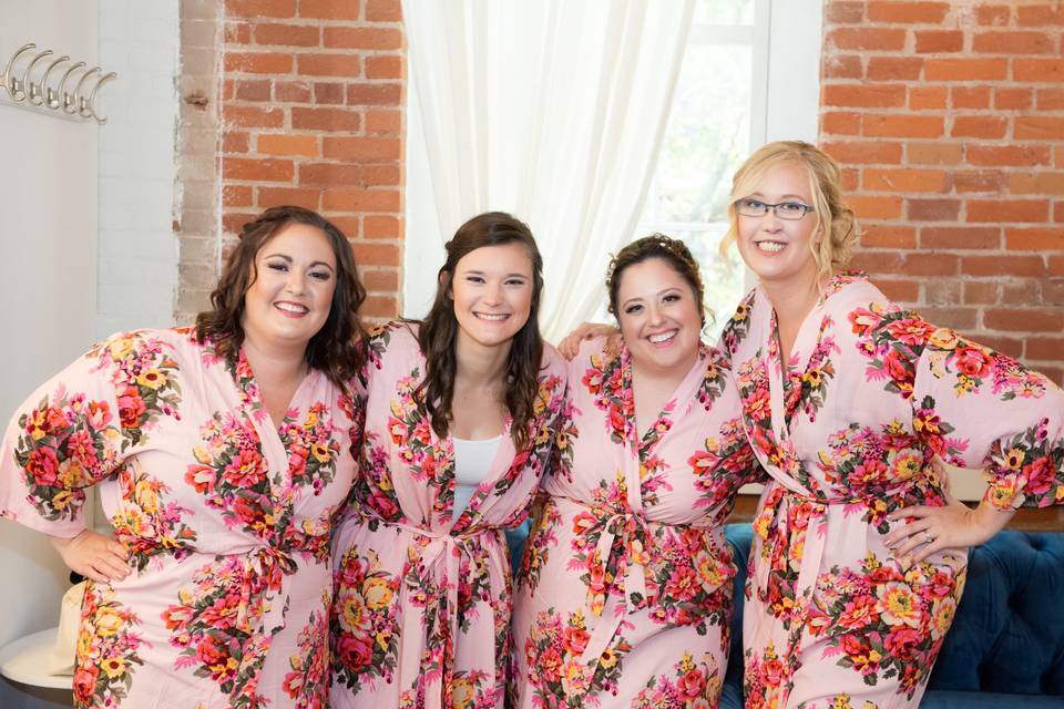 Bride with her bridesmaids