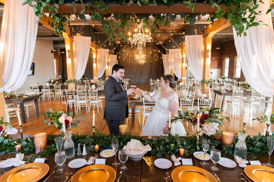 Couple checking out reception