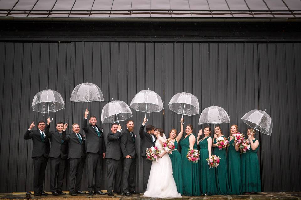 Bridal Party in the Rain