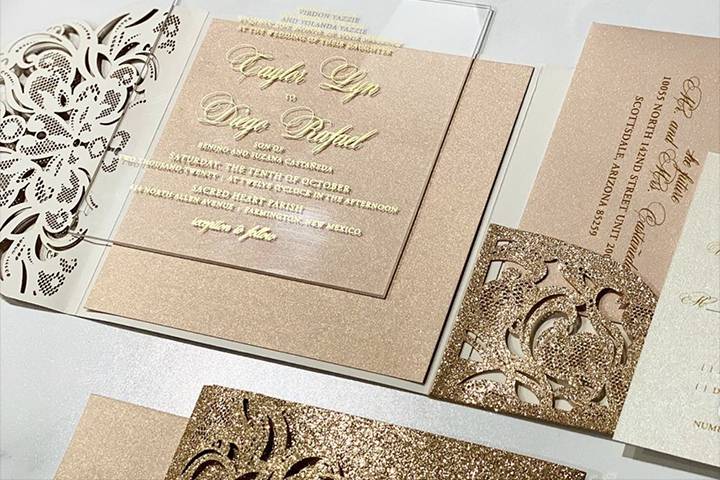 Acrylic Invite & Gold Gatefold