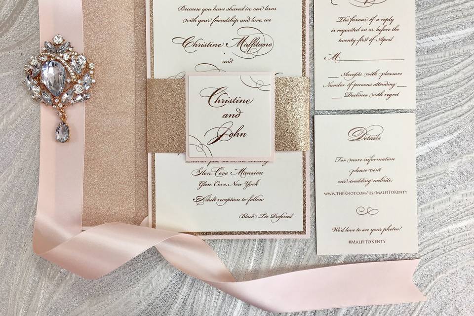 Gold and white invitations