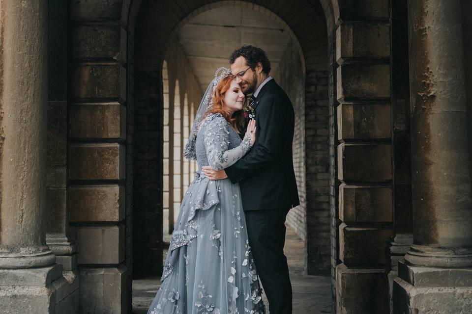 Bride and Groom in archway