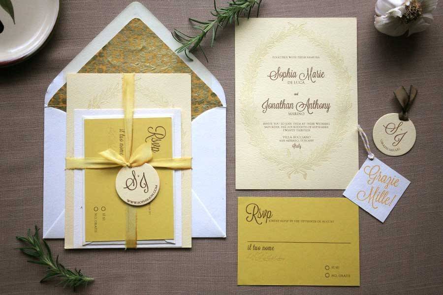 Letterpress wedding invitation suite.