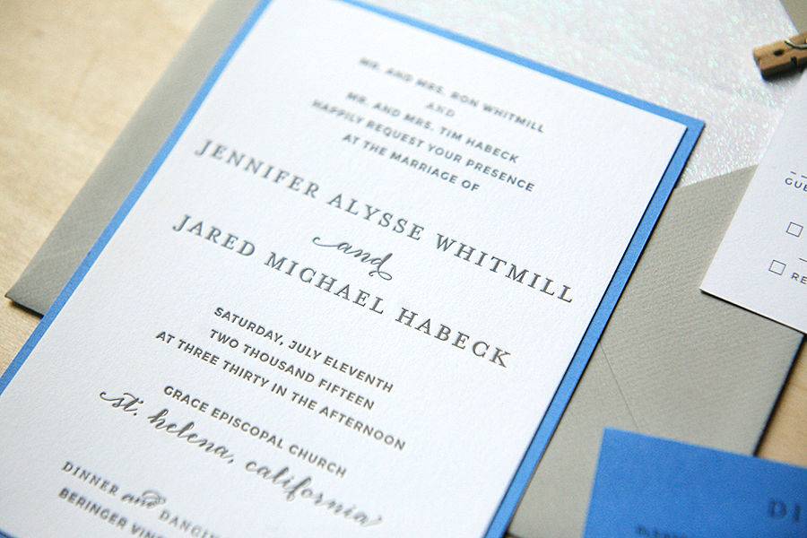 Modern letterpress wedding invitation.