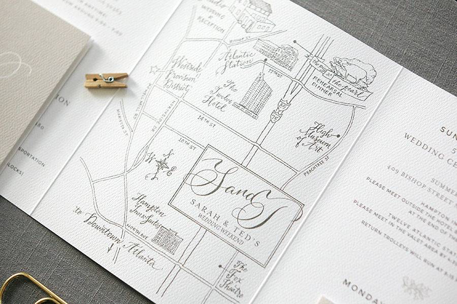 Custom hand-drawn wedding map.
