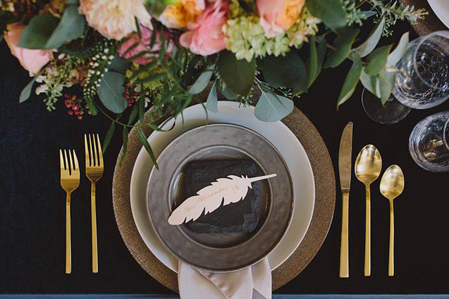 Feather die-cut place card.
