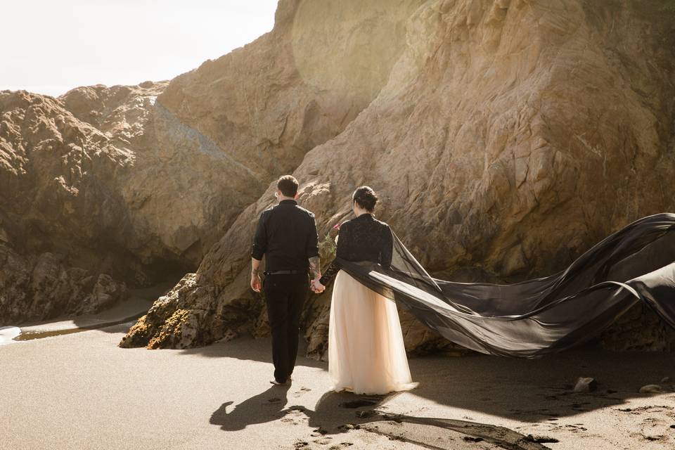 Couple strolling on the beach