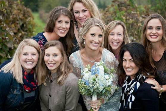 The bride with the bridesmaids