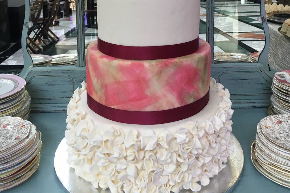 Alternating pink and white cake