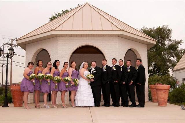 Couple with bridesmaids and groomsmen