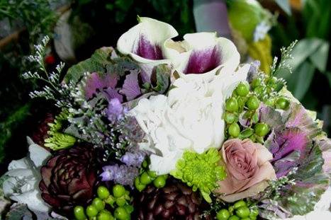 Organic Bridal Bouquet with Purple Artichokes and peonies