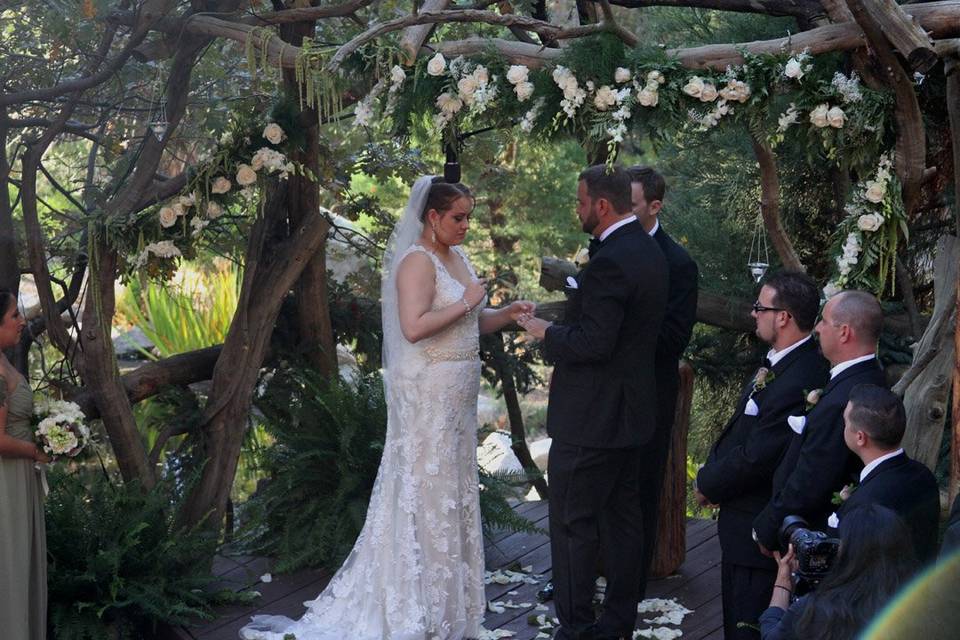 Beautiful Fall wedding at Pine Rose Resort with that Twilight feel. white and creme flowers with ferns and Moss and hanging candles