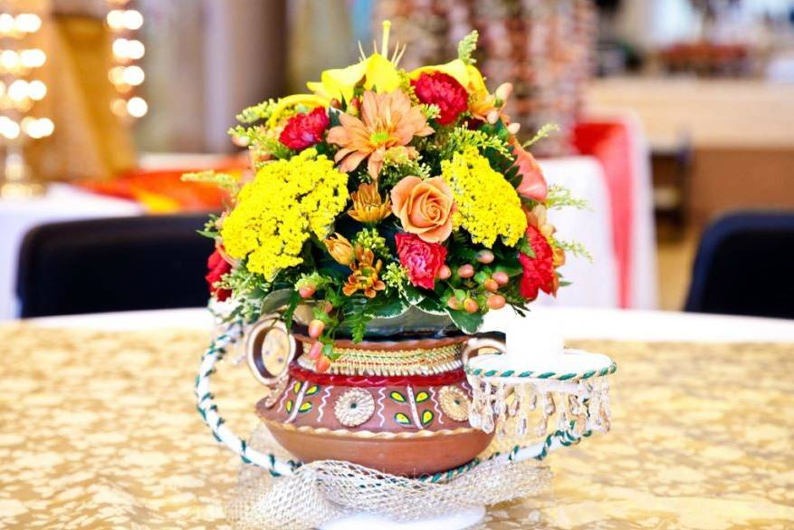 traditional center piece on sangeet (music night)base is made out of clay