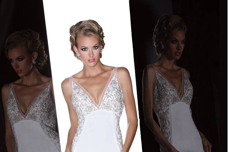 90191	<br>	THIS SLINKY SHEATH DRESS WITH PLUNING V-NECKLINE AND LOW BACK EMBELLISHED WITH SPARKLE BEADING