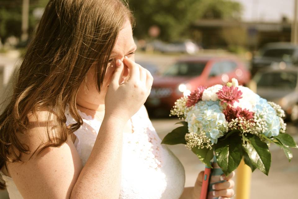 The bride holding her bouquet