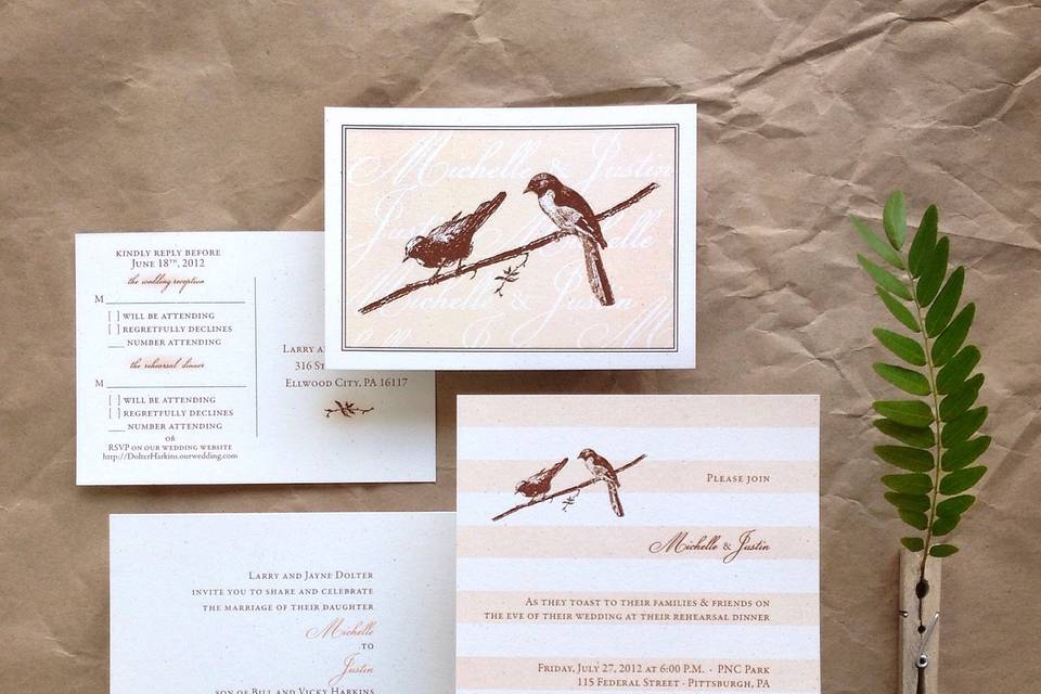 Vintage aviary invitation set