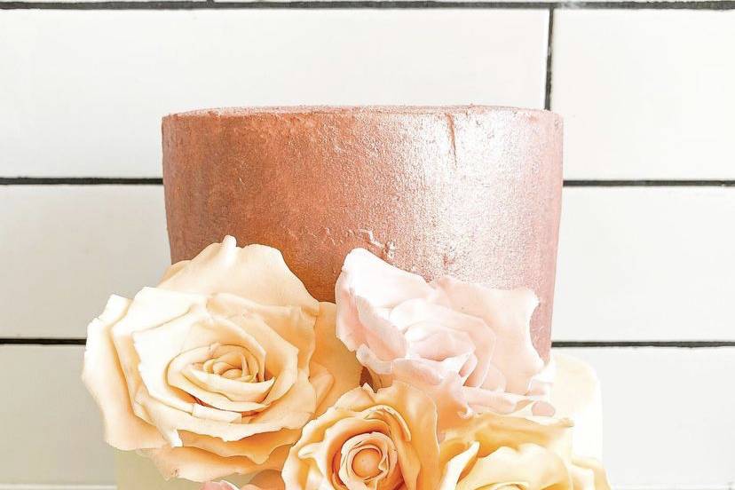 Rose Gold Floral Fondant Cake