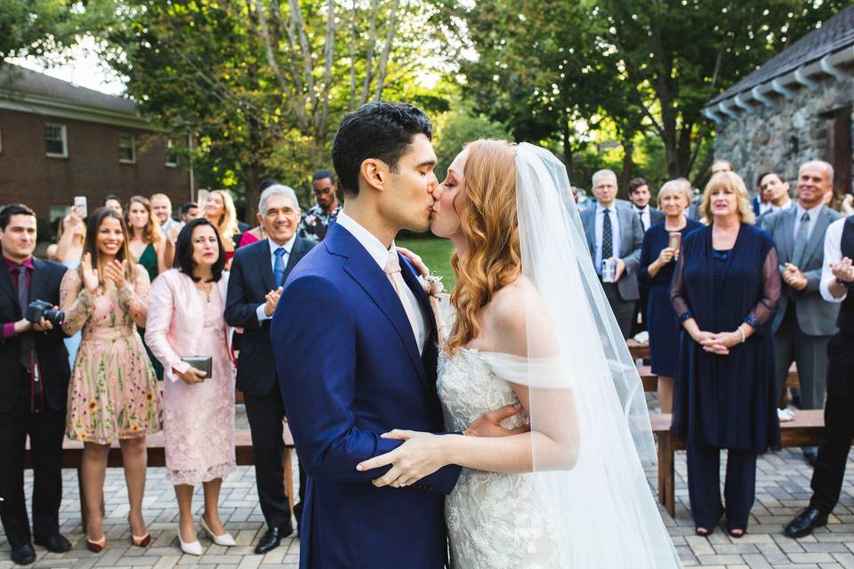 First kiss as newlyweds