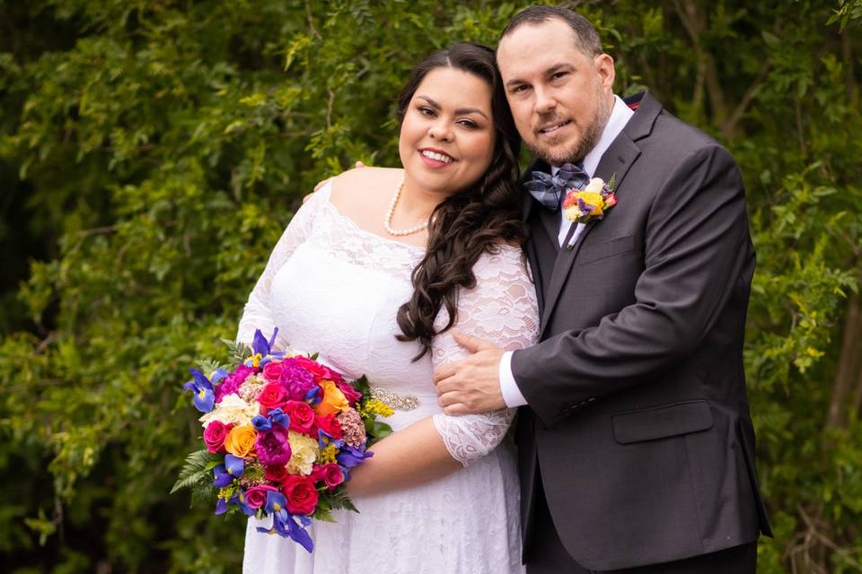 Couple with bouquet