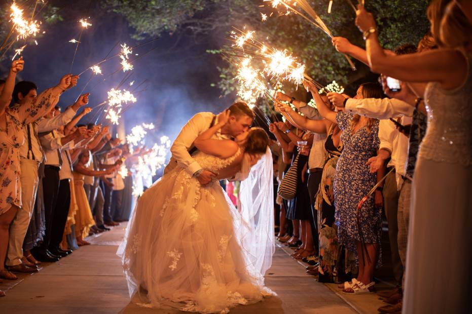 Couple with a sparkler exit
