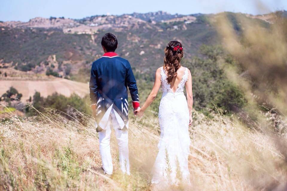 Newlyweds by the fields