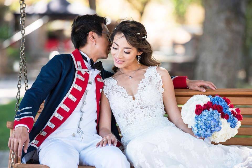 Newlyweds on bench