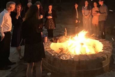 Stone firepit with the guests'