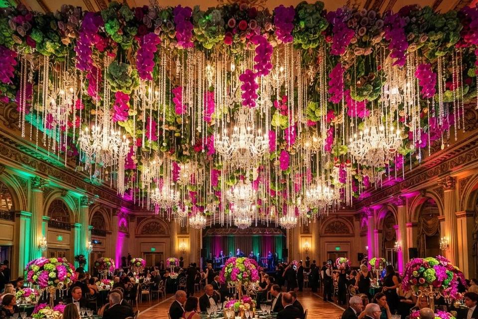 Emerald and fuchsia ceiling