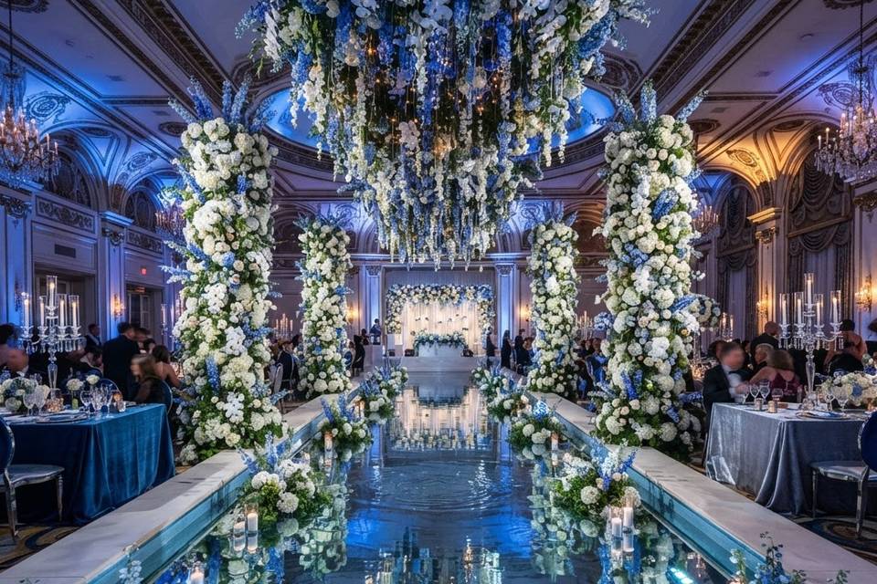Floating pool w/floral columns