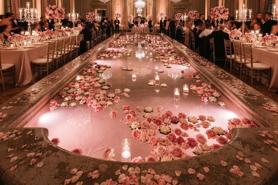 Garden wedding at twilight