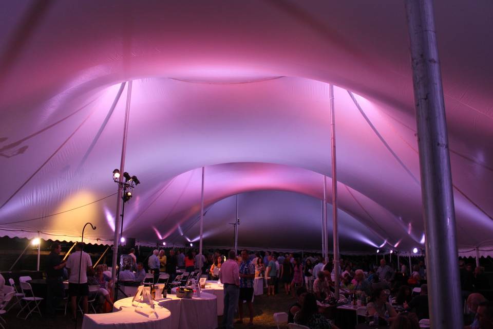 Violet lights inside the tent