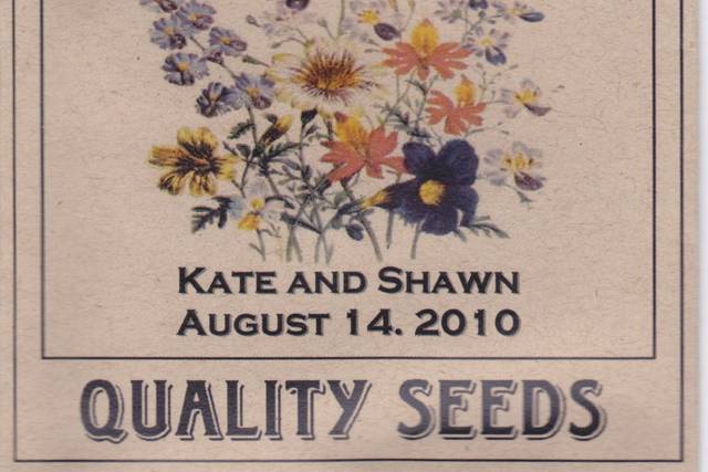 Escort or Place Card Wildflower Seed Packets. Personalized with Names and date.