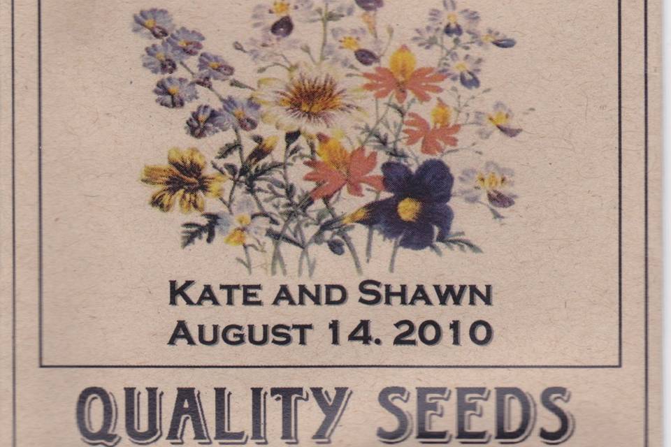 Escort or Place Card Wildflower Seed Packets. Personalized with Names and date.