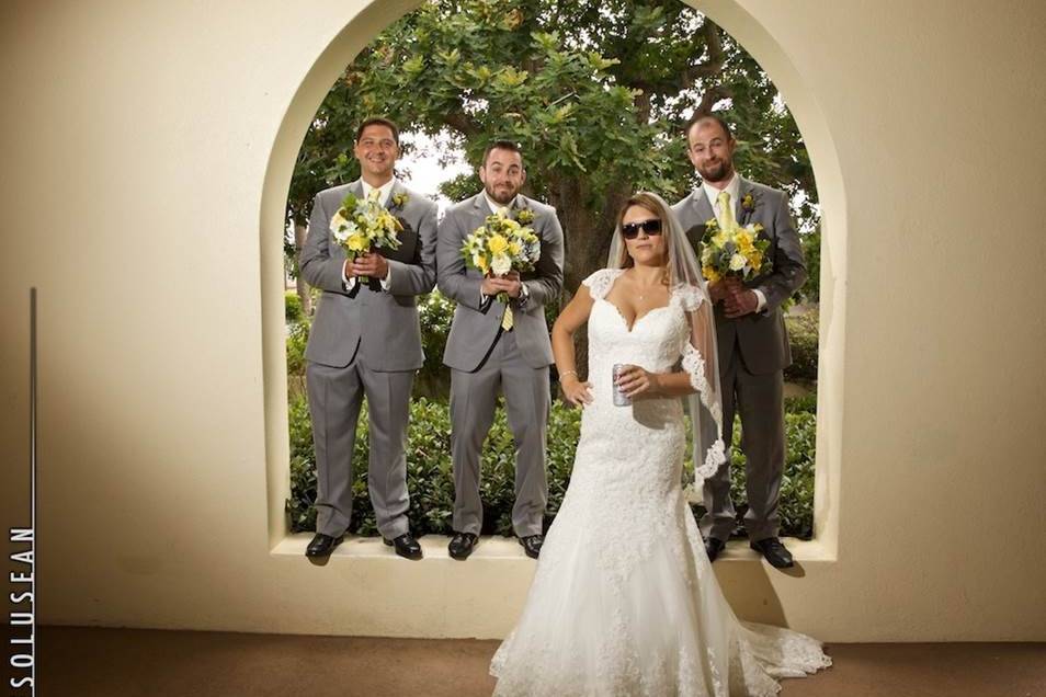 Bride and her groomsmen